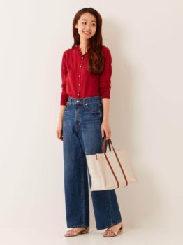 カーディガン 赤色 のレディースのコーデ 人気の赤のカーディガンを紹介 レディースコーデコレクション