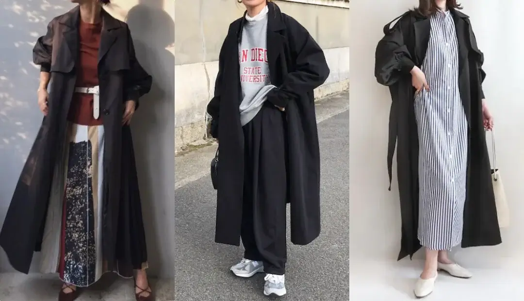黒のトレンチコートの着こなし方：ロング丈で旬スタイル