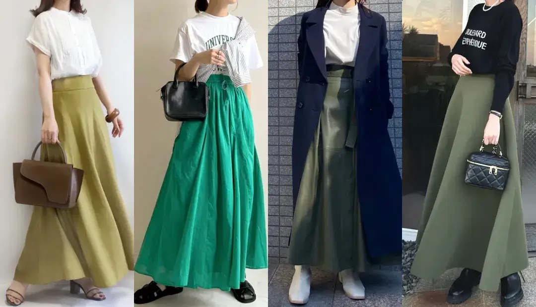 フレアスカート(緑)のコーデ！人気の緑フレアスカートを紹介！